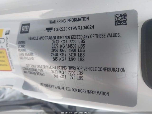 1GKS2JKT9NR104624 GMC lm2 - cri, l6, vgt, alum