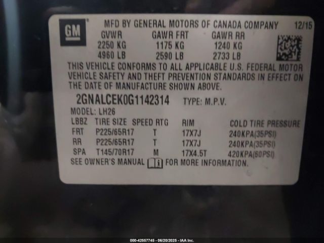 2GNALCEK0G1142314 Chevrolet lea - e85 max, aluminum
