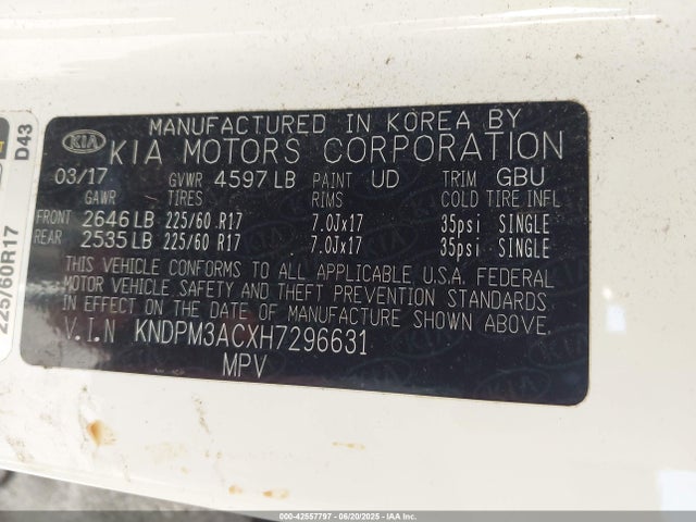 KNDPM3ACXH7296631 KIA gdi theta ii