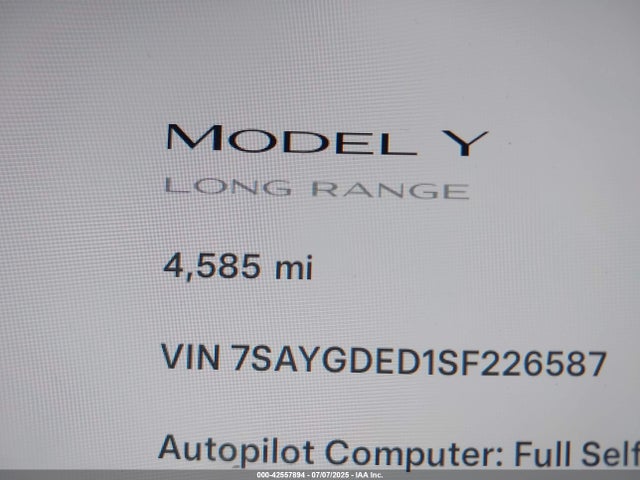 7SAYGDED1SF226587 Tesla Model Y