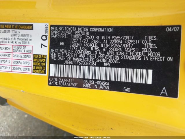 2007 TOYOTA FJ CRUISER JTEBU11F670087284 Photo 8