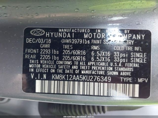 2019 HYUNDAI KONA KM8K12AA5KU276349 Photo 8