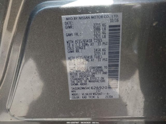5N1DR2MN5HC626920 Nissan 2017