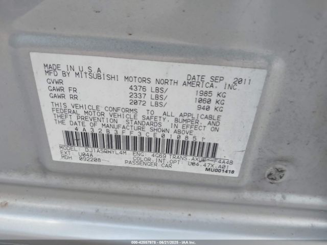 2012 MITSUBISHI GALANT 4A32B3FF3CE010851 Photo 8