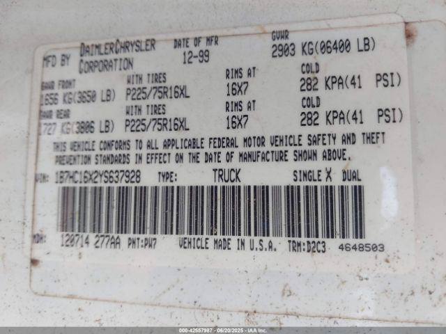 2000 DODGE RAM 1500 1B7HC16X2YS637928 Photo 8