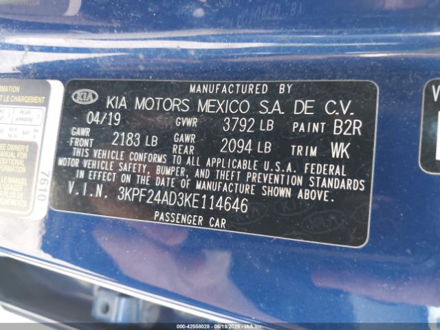 3KPF24AD3KE114646 KIA mpi nu