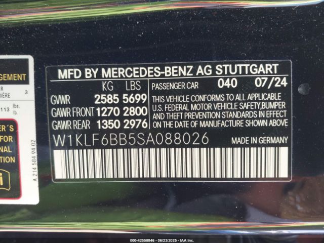 W1KLF6BB5SA088026 Mercedes-Benz m256
