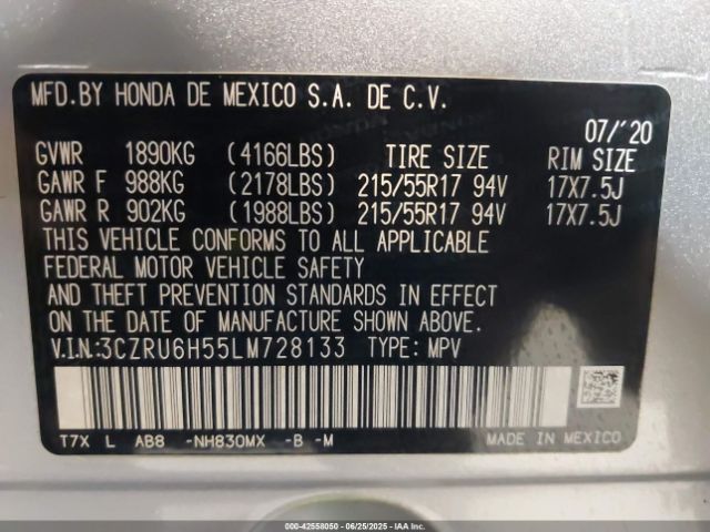 2020 HONDA HR-V 3CZRU6H55LM728133 Photo 8