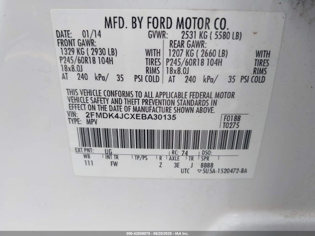 2FMDK4JCXEBA30135 Ford Edge