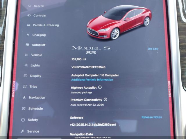 2014 TESLA MODEL S 5YJSA1H11EFP62545 Photo 6