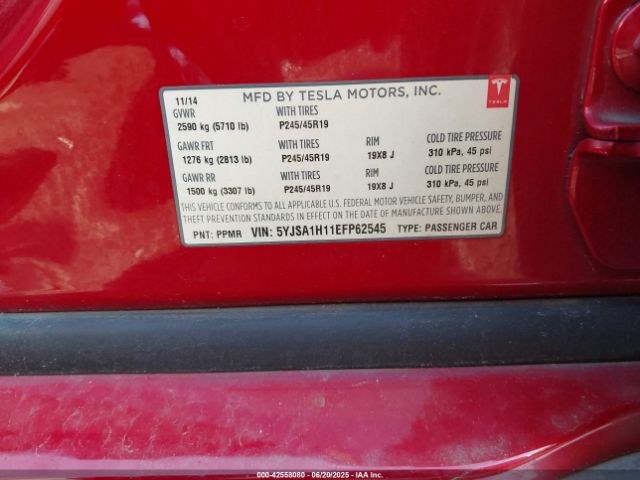 2014 TESLA MODEL S 5YJSA1H11EFP62545 Photo 8