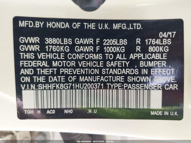 SHHFK8G71HU200371 Honda k20c1