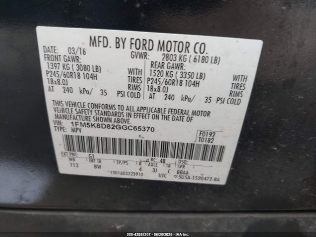 2016 FORD EXPLORER 1FM5K8D82GGC65370 Photo 8