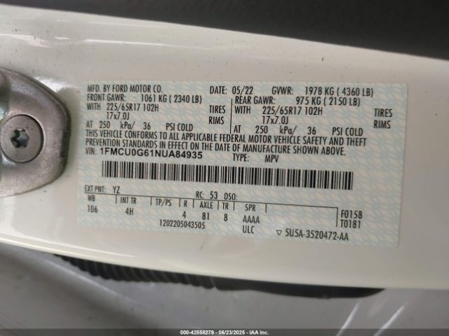 2022 FORD ESCAPE 1FMCU0G61NUA84935 Photo 8
