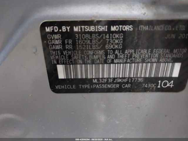 2019 MITSUBISHI MIRAGE G4 ML32F3FJ9KHF17736 Photo 8