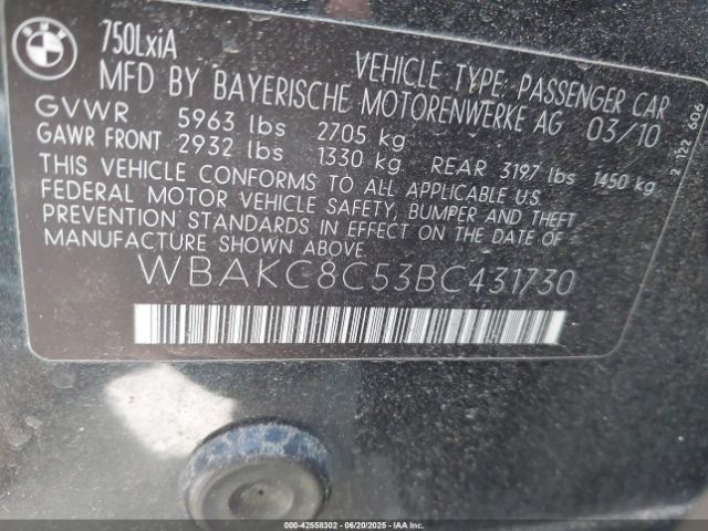 2011 BMW 750LI WBAKC8C53BC431730 Photo 8