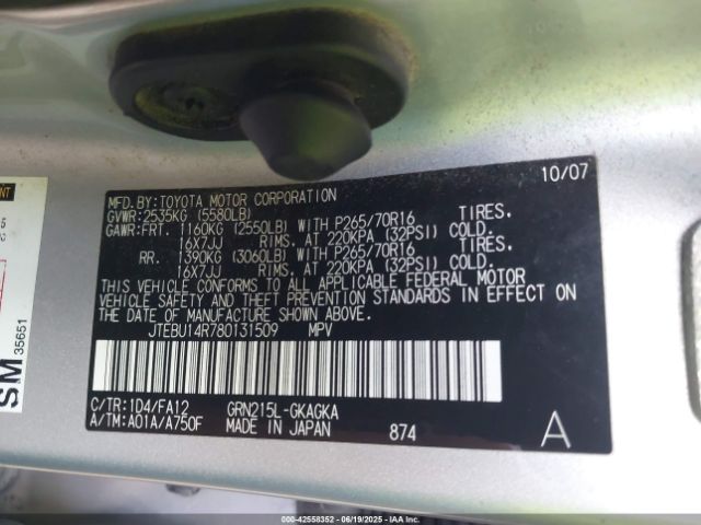 2008 TOYOTA 4RUNNER JTEBU14R780131509 Photo 8