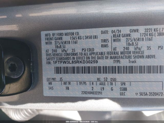 2024 FORD F-150 1FTFW3L85RKD30259 Photo 8