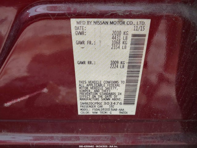 1N4BZ0CP9GC303476 Nissan 2016