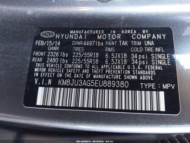KM8JU3AG5EU889380 Hyundai gdi theta ii