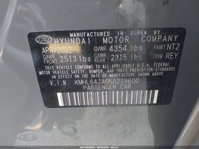 2022 HYUNDAI SONATA KMHL64JA0NA219600 Photo 8