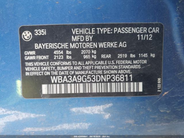 2013 BMW 335I WBA3A9G53DNP36811 Photo 8