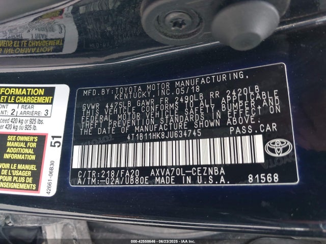 4T1B11HK8JU634745 Toyota a25a-fks