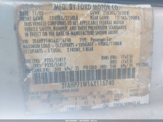 2006 FORD CROWN VICTORIA 2FAHP71W16X116740 Photo 8