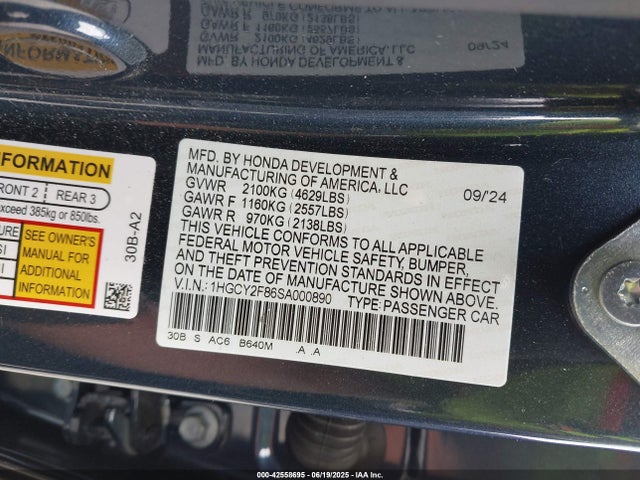 1HGCY2F86SA000890 Honda lfc5