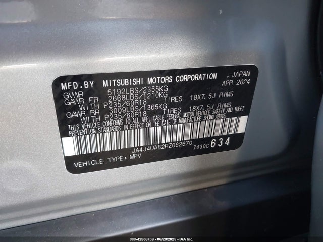 JA4J4UA82RZ062670 Mitsubishi Outlander