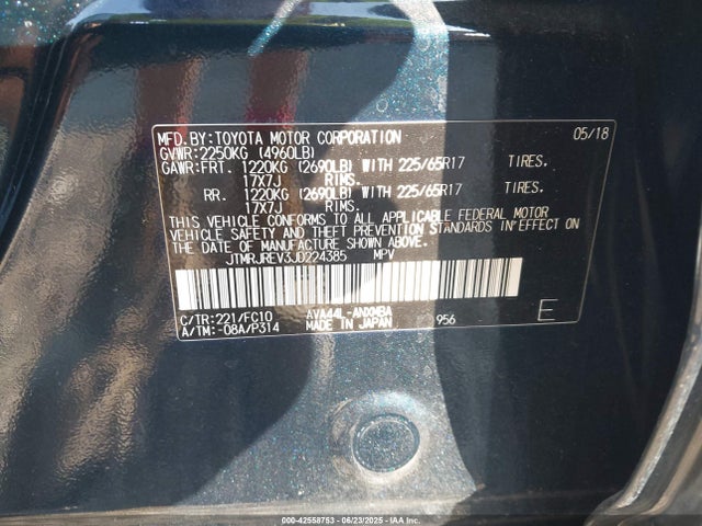 JTMRJREV3JD224385 Toyota 2ar-fxe, 2jm+2fm