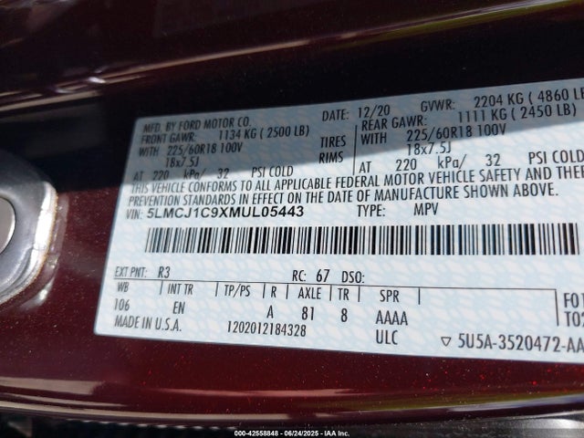 5LMCJ1C9XMUL05443 Lincoln gtdi
