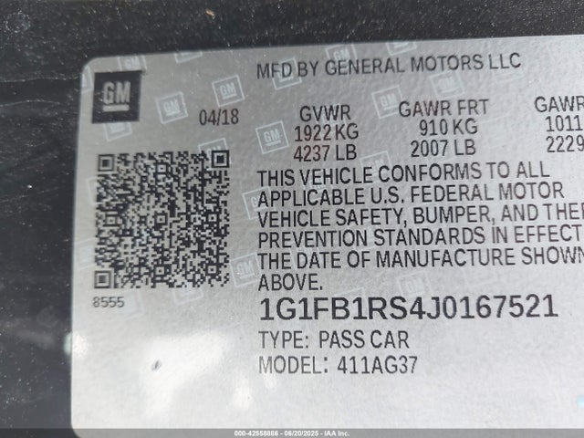1G1FB1RS4J0167521 Chevrolet lgx - direct injection, variable valve timing, alum, gen 2
