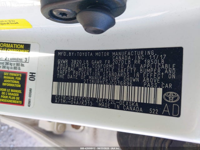 2T1BURHE5JC016896 Toyota 2zr-fe
