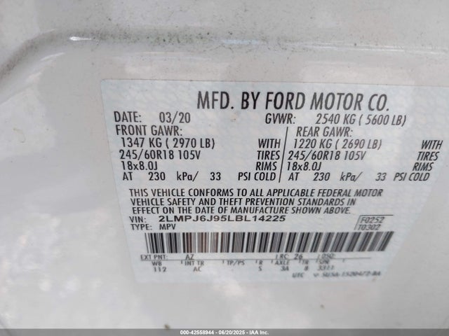 2LMPJ6J95LBL14225 Lincoln 2.0l gtdi