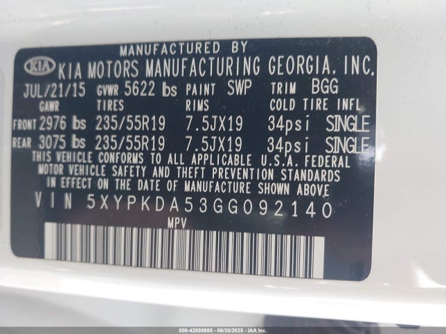 5XYPKDA53GG092140 KIA dohc gdi lambda ii