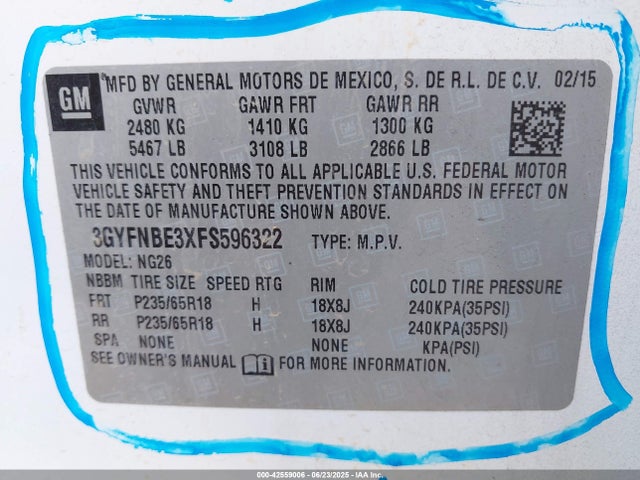 2015 CADILLAC SRX 3GYFNBE3XFS596322 Photo 8