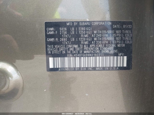 4S4BTGUD6N3192211 Subaru na, u4