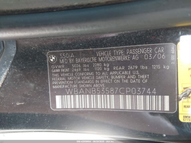 2007 BMW 550I WBANB53587CP03744 Photo 8