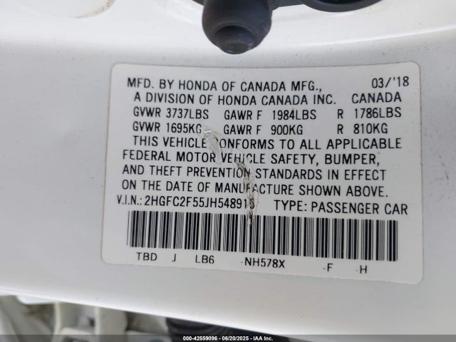 Honda k20c2 2018 2HGFC2F55JH548915 Image 9