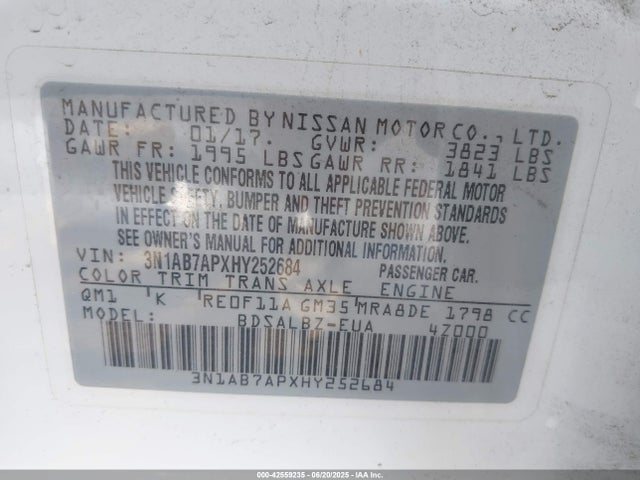3N1AB7APXHY252684 Nissan 2017
