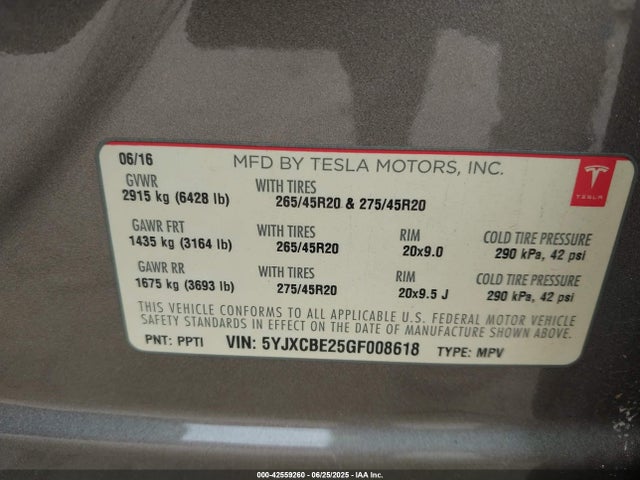 2016 TESLA MODEL X 5YJXCBE25GF008618 Photo 8