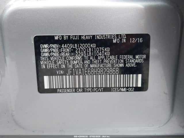 JF1VA1E68H9829868 Subaru dib
