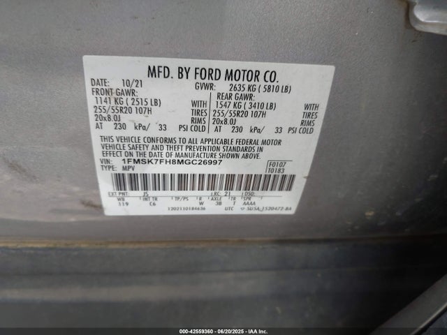 Ford Explorer 2021 1FMSK7FH8MGC26997 Image 9