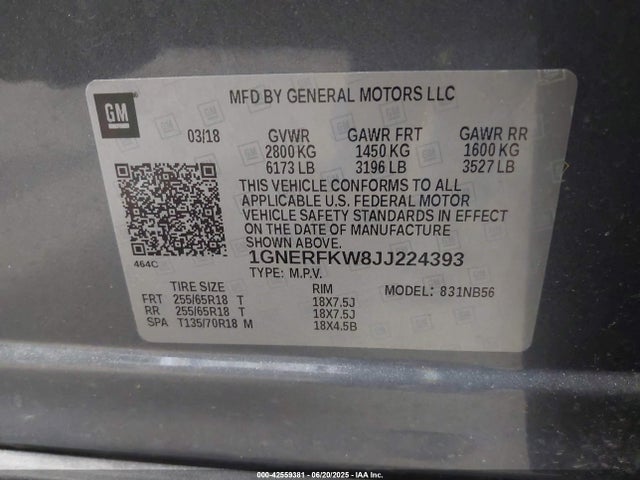 Chevrolet lfy - spark ignited direct injection, atss, gen 1 2018 1GNERFKW8JJ224393 Image 9