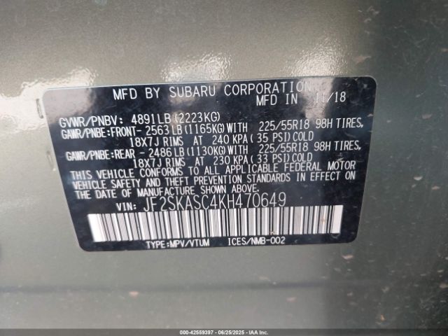 2019 SUBARU FORESTER JF2SKASC4KH470649 Photo 8