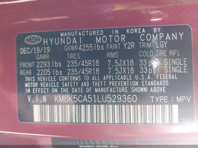 Hyundai t-gdi gamma 2020 KM8K5CA51LU529360 Image 9