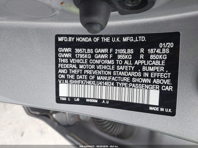 SHHFK7H6XLU414624 Honda l15ba