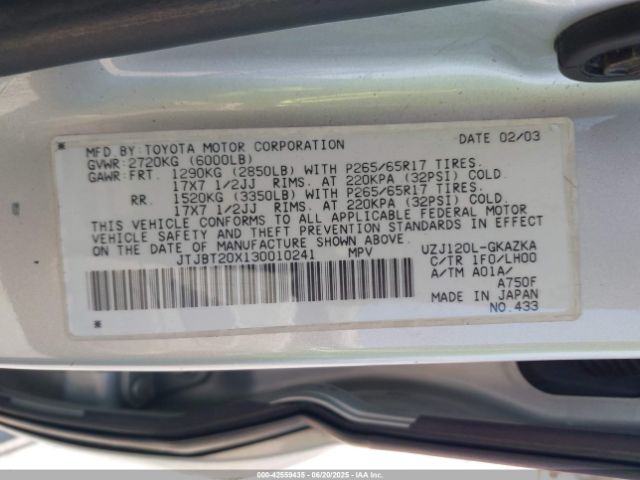 2003 LEXUS GX 470 JTJBT20X130010241 Photo 8