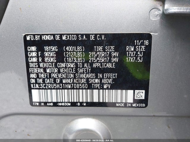 3CZRU5H31HM708560 Honda r18z9